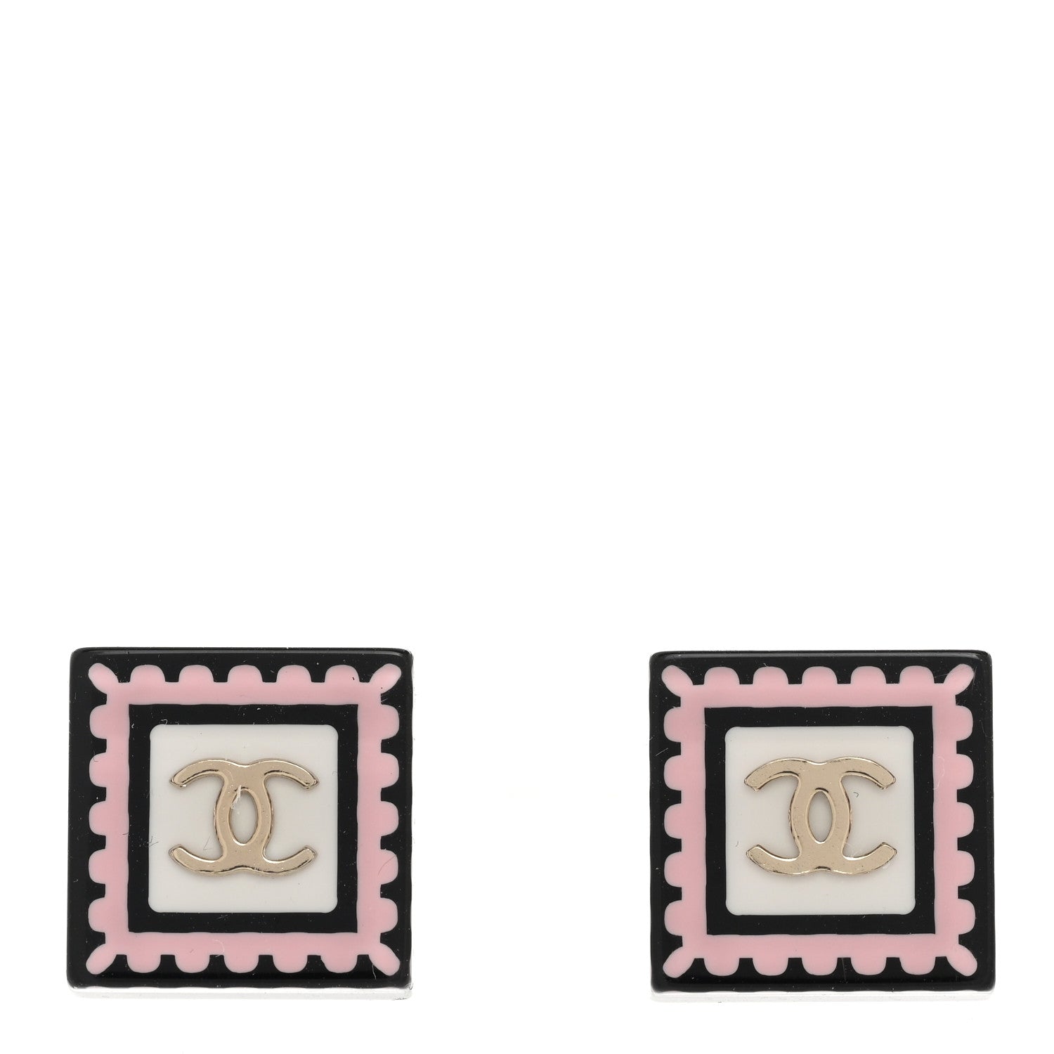 Chanel Resin CC Square Earrings Black Pink White 1 of 5