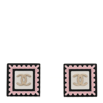 Chanel Resin CC Square Earrings Black Pink White 1 of 5
