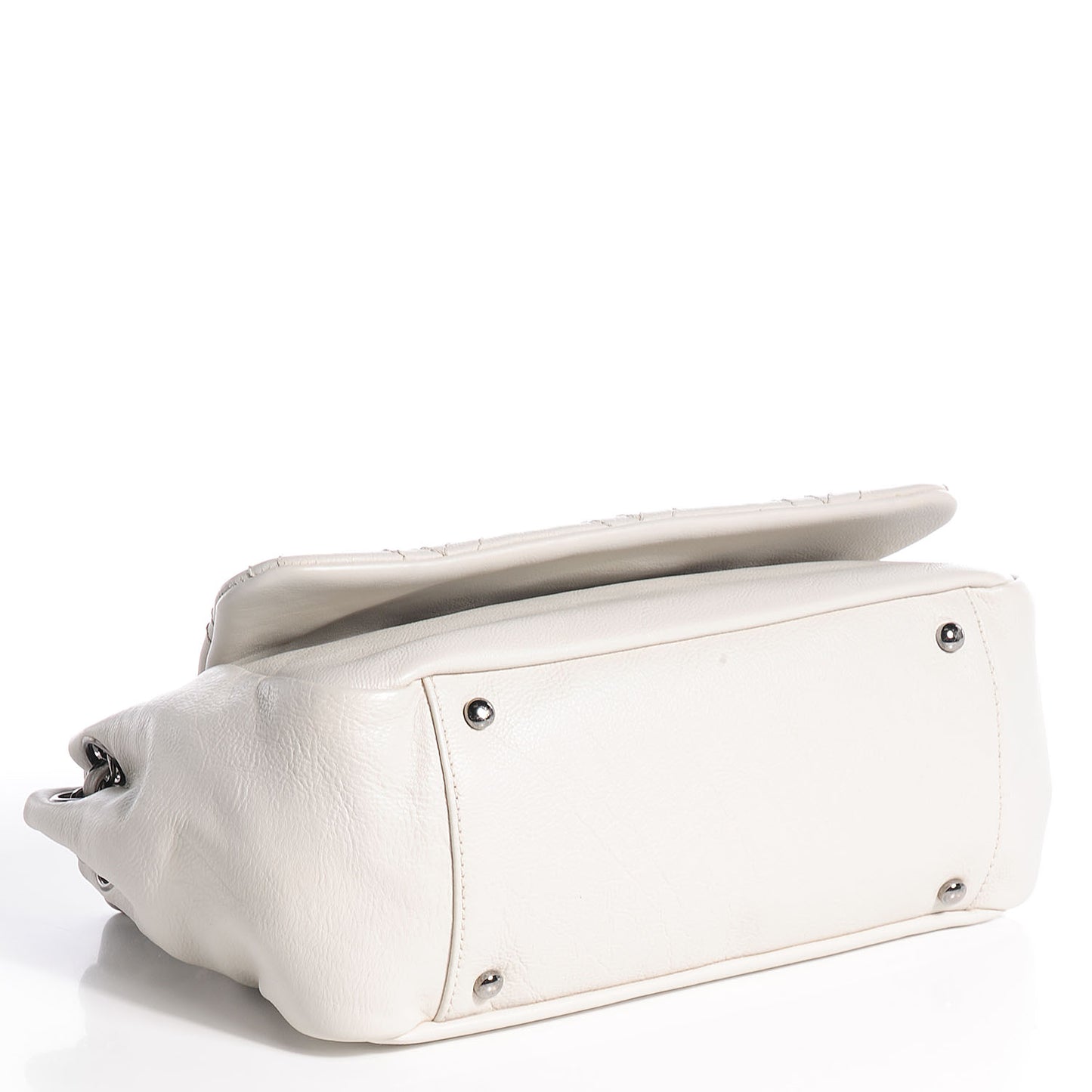 Calfskin Diamond Stitch Flap White