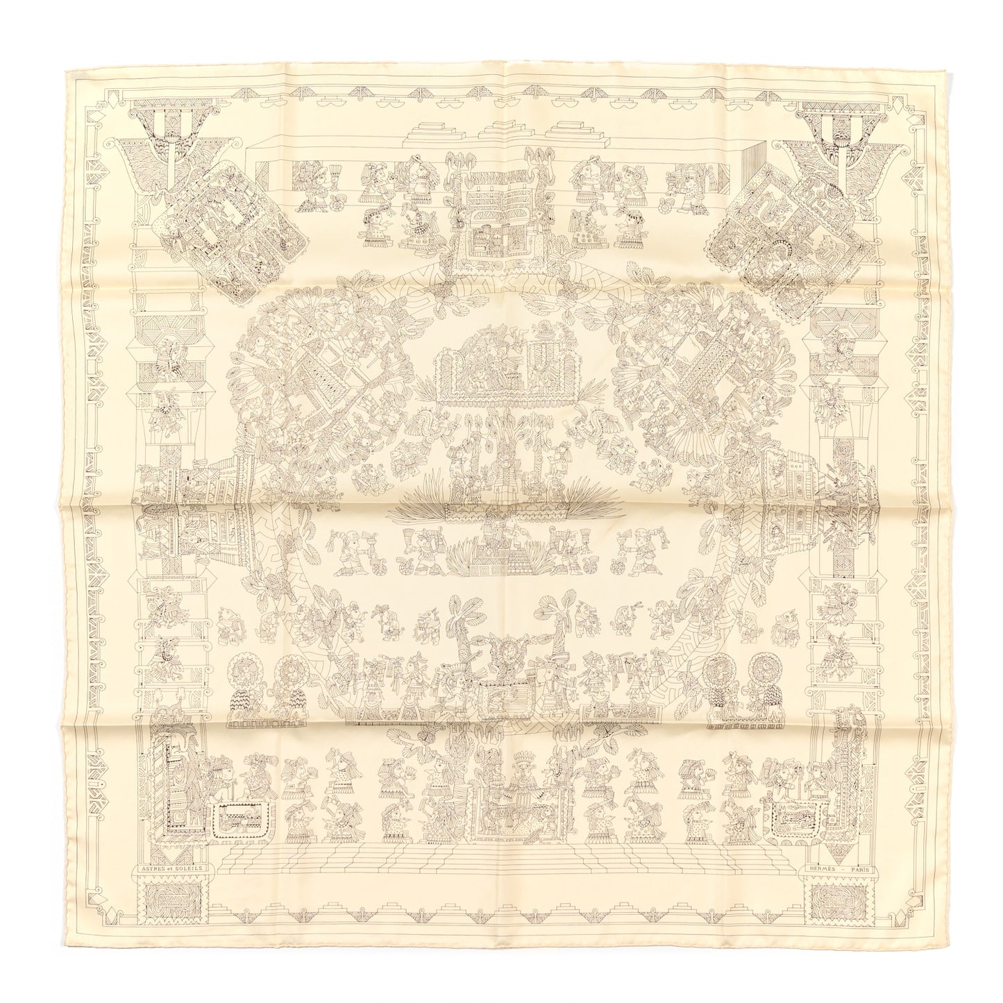 Silk Astres et Soleils Scarf 90 White