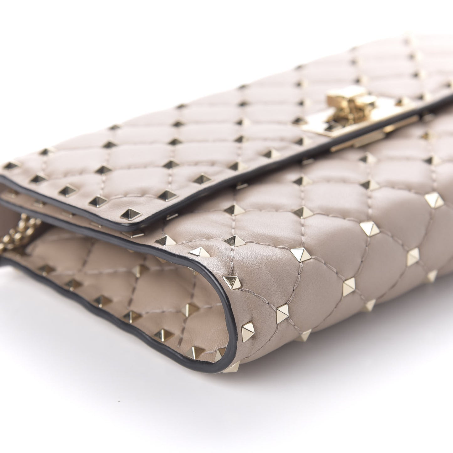 Lambskin Rockstud Spike Wallet on Chain Poudre