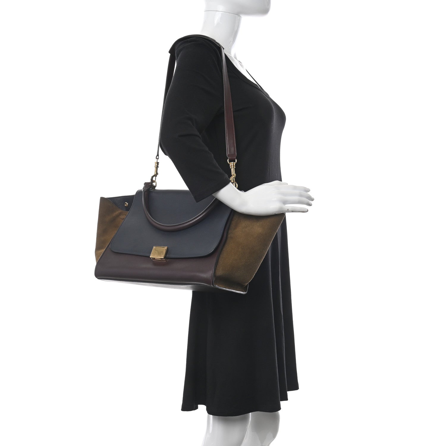 Celine Calfskin Suede Tri-Color Medium Trapeze Burgundy 2 of 11