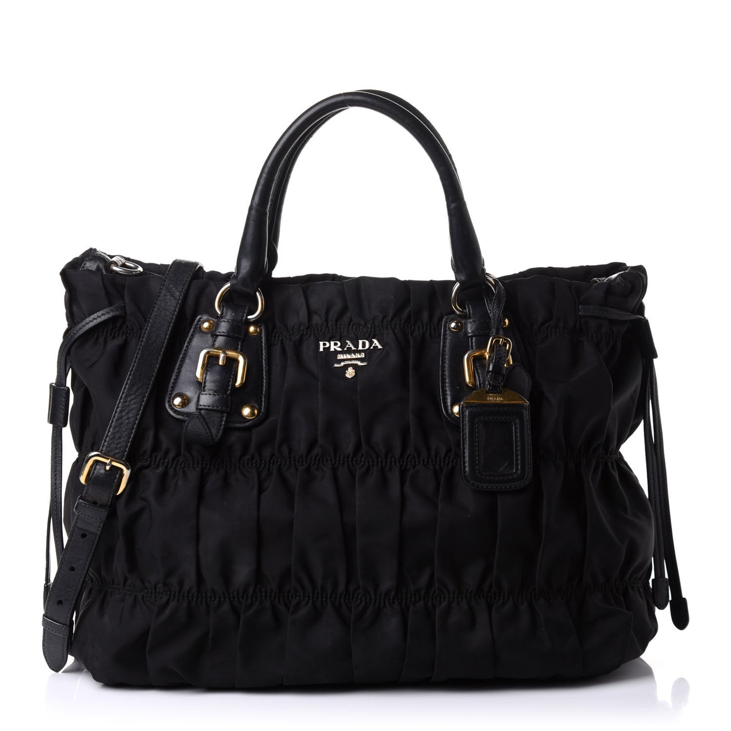 Tessuto Nylon Gaufre Drawstring Tote Black