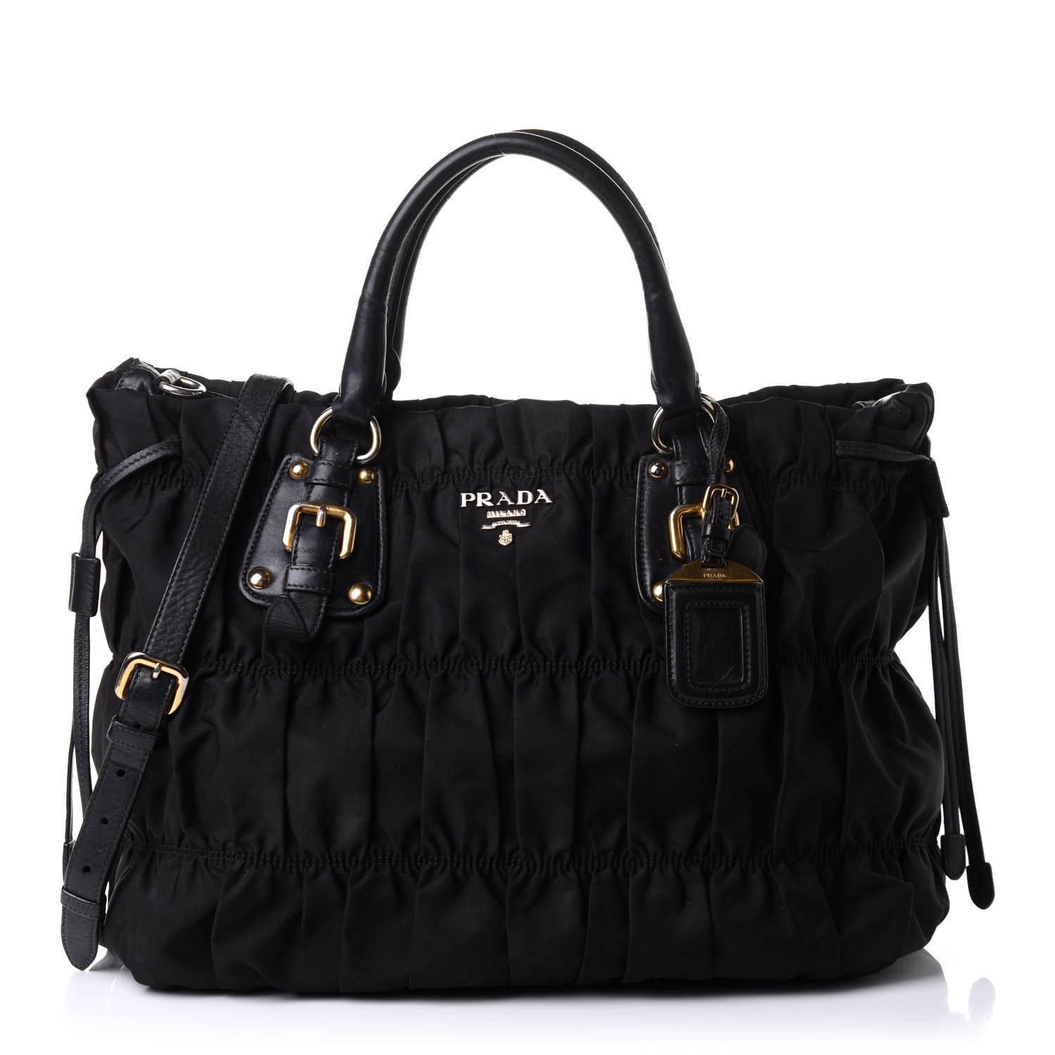 Prada Tessuto Nylon Gaufre Drawstring Tote Black 1 of 12