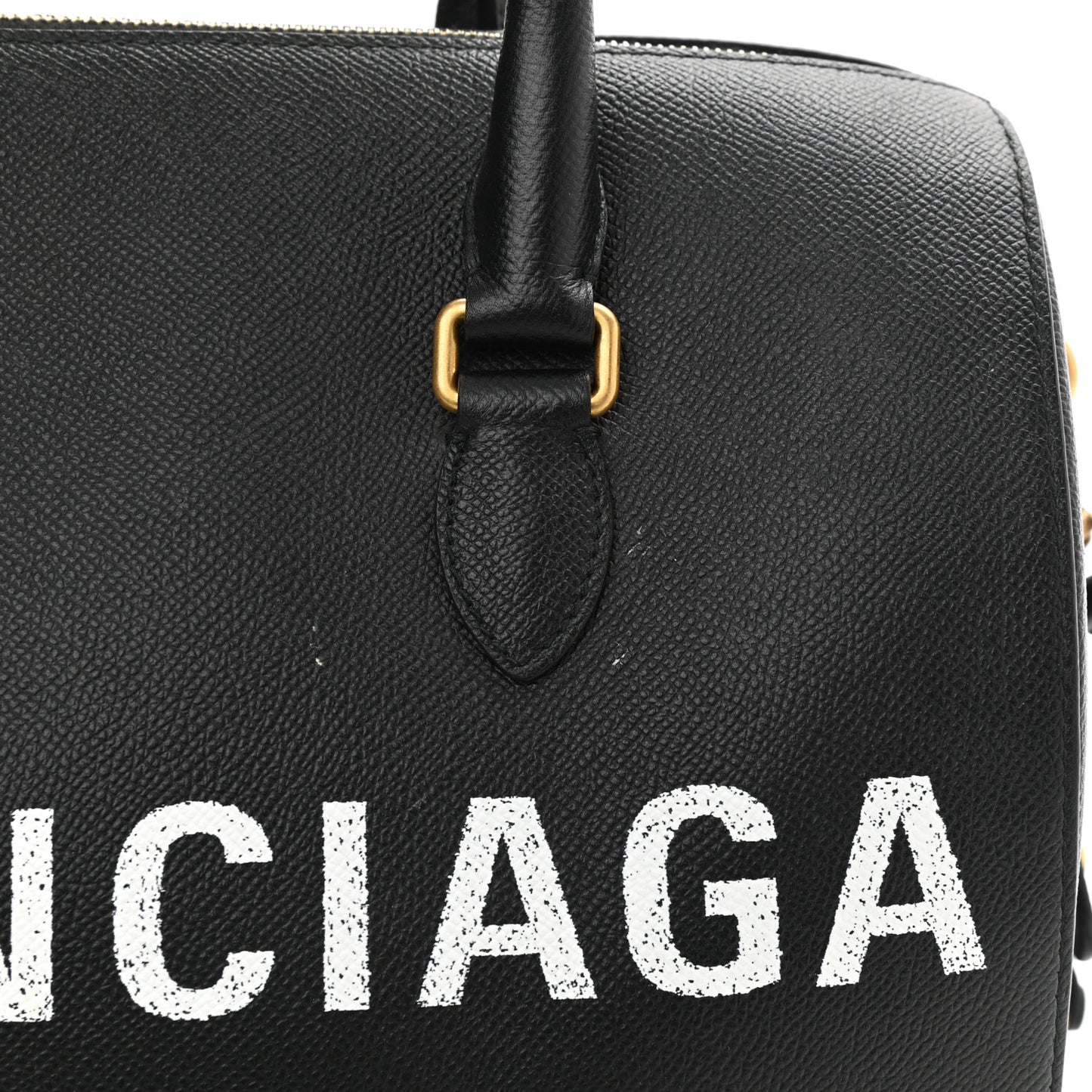 Grained Calfskin Medium Ville Bowling Bag Black