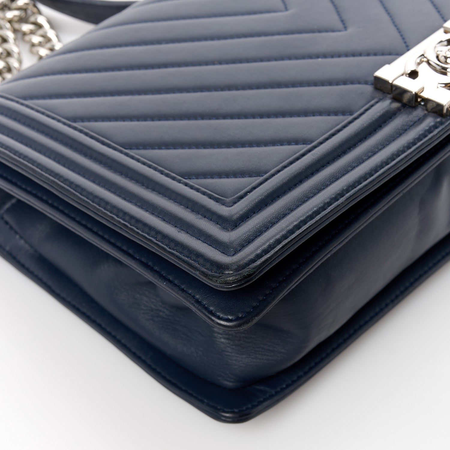 Chanel Lambskin Chevron Quilted New Medium Boy Flap Dark Navy Blue 9 of 10
