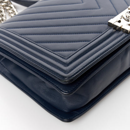 Chanel Lambskin Chevron Quilted New Medium Boy Flap Dark Navy Blue 9 of 10