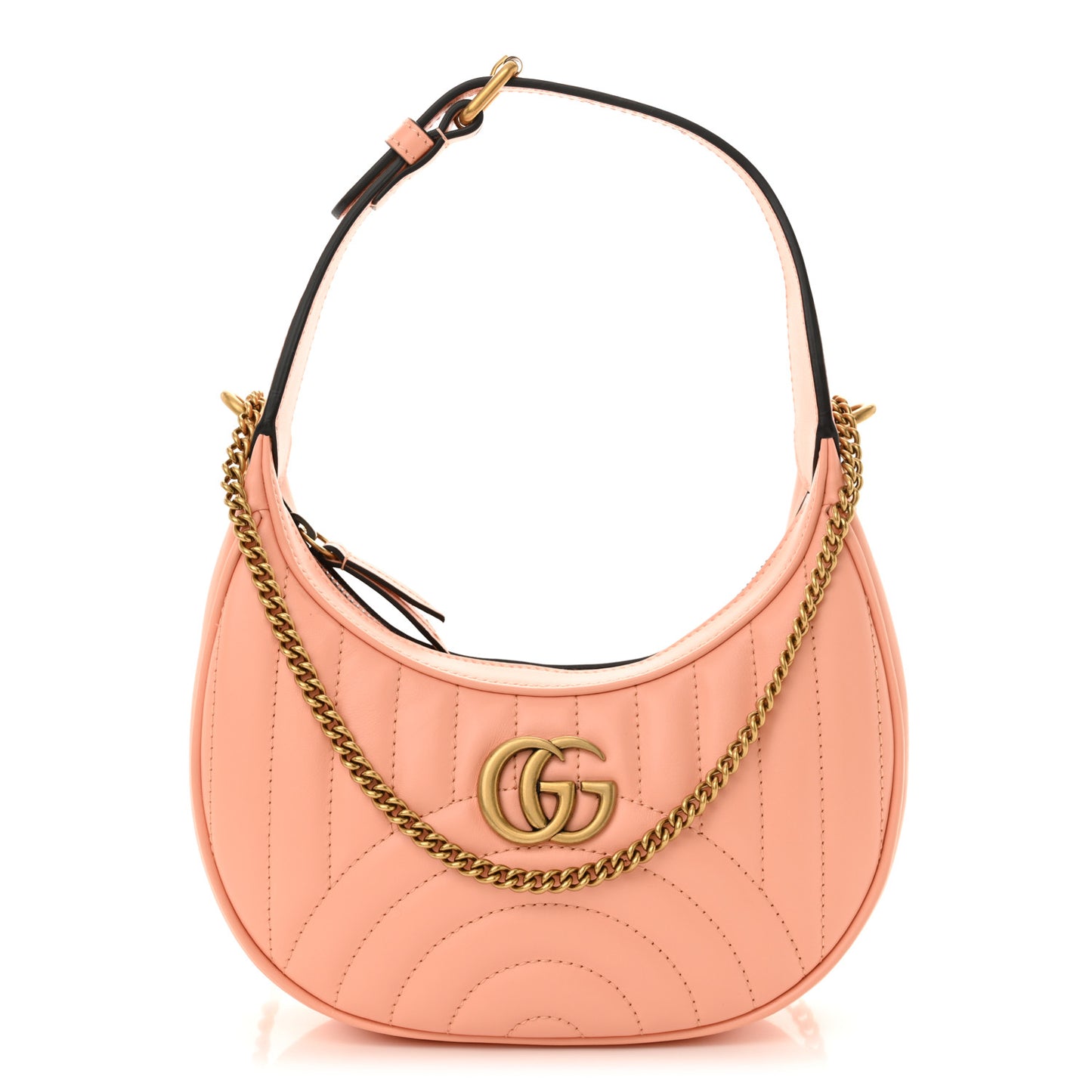 Calfskin Matelasse Chevron Mini GG Marmont Half Moon Hobo Peachy Chic