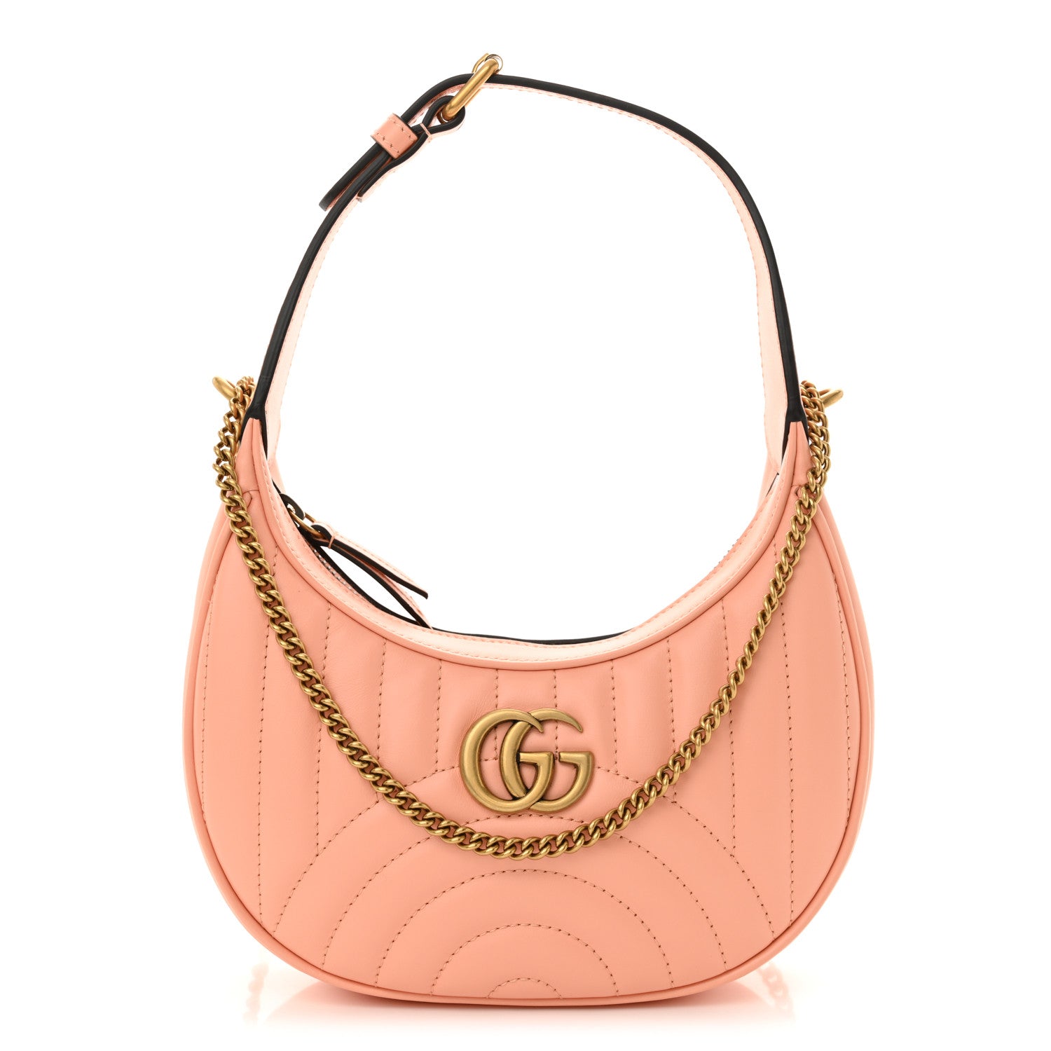 Gucci Calfskin Matelasse Chevron Mini GG Marmont Half Moon Hobo Peachy Chic 1 of 10
