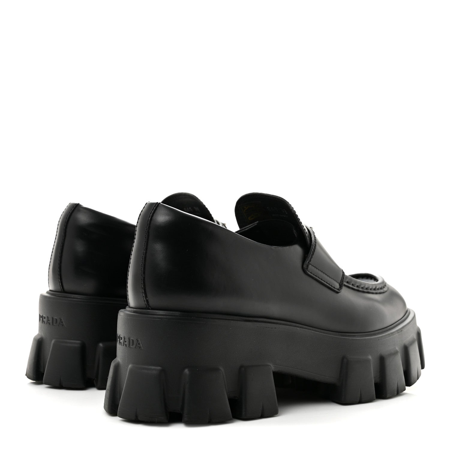 Prada Spazzolato Rois Metal Triangle Logo Monolith 55mm Loafers 39 Black 5 of 10