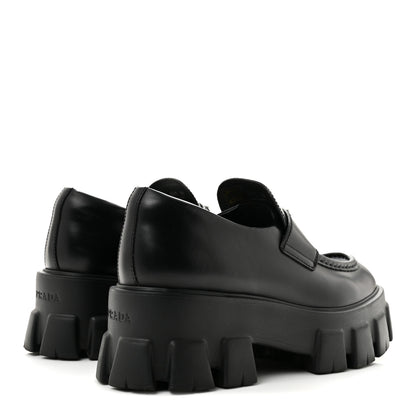 Prada Spazzolato Rois Metal Triangle Logo Monolith 55mm Loafers 39 Black 5 of 10