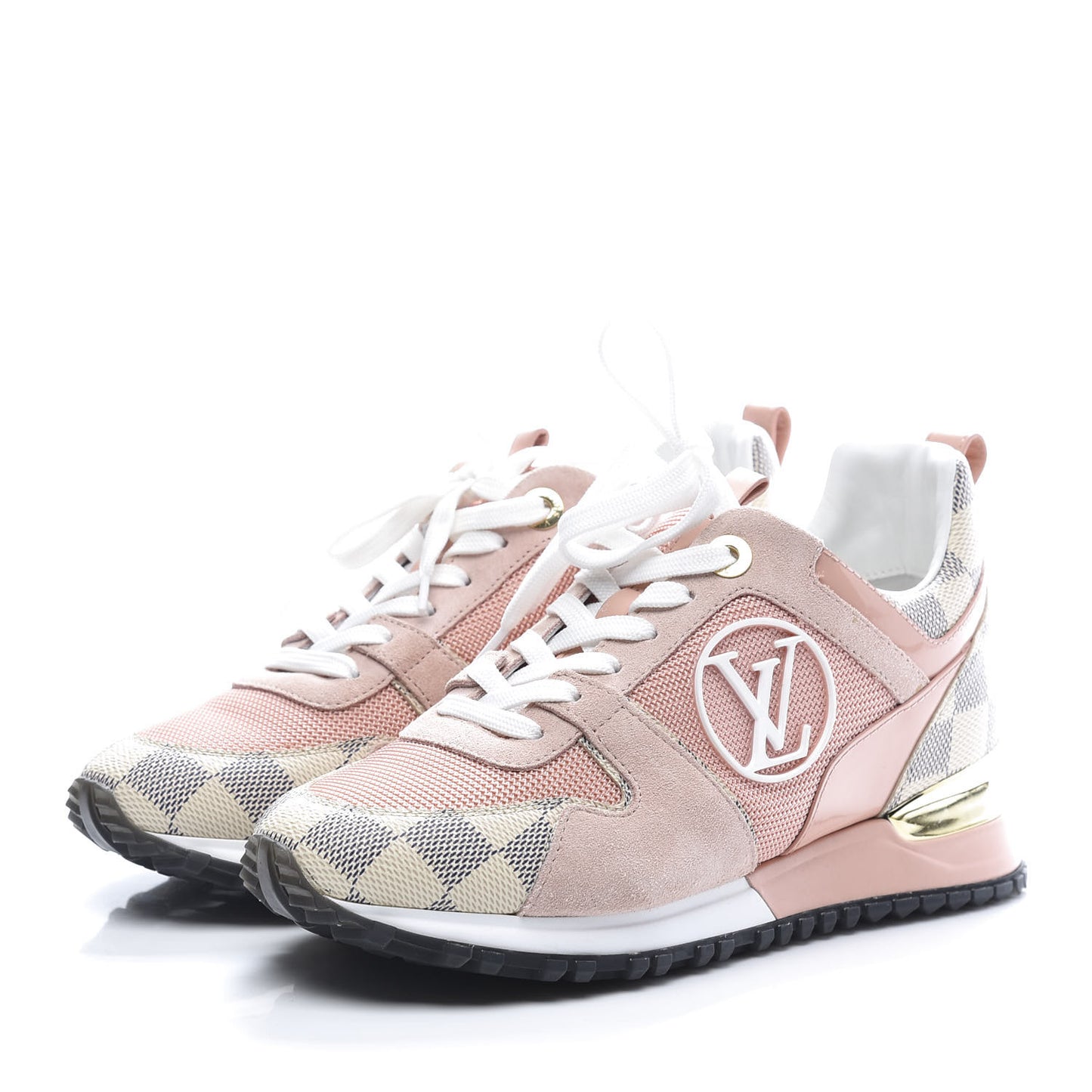 Suede Damier Azur Run Away Sneakers 35 Pink