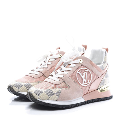 Louis Vuitton Suede Damier Azur Run Away Sneakers 35 Pink 3 of 9