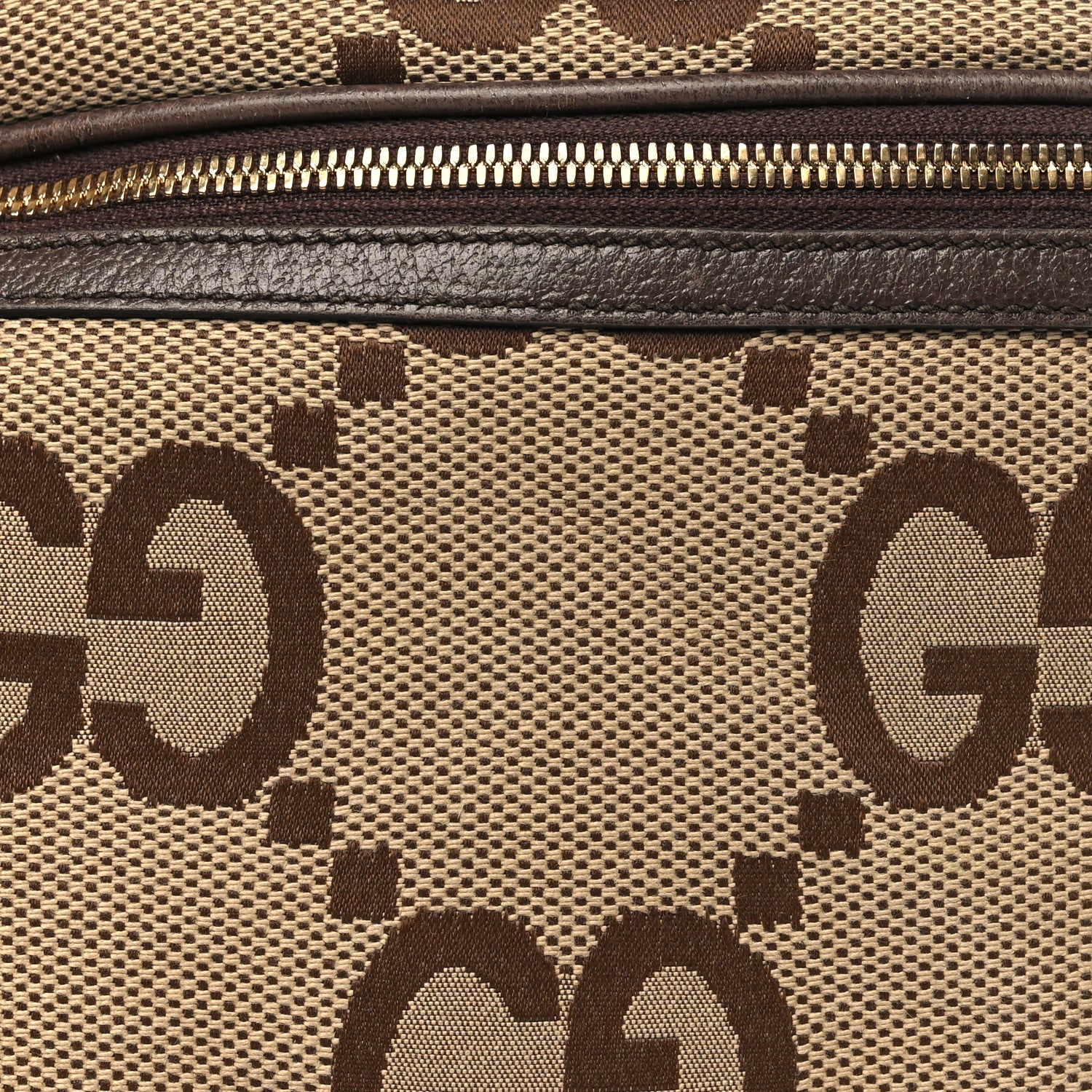 Gucci Monogram Jumbo GG Textured Dollar Calfskin Web Belt Bag Camel Ebony New Acero 8 of 11