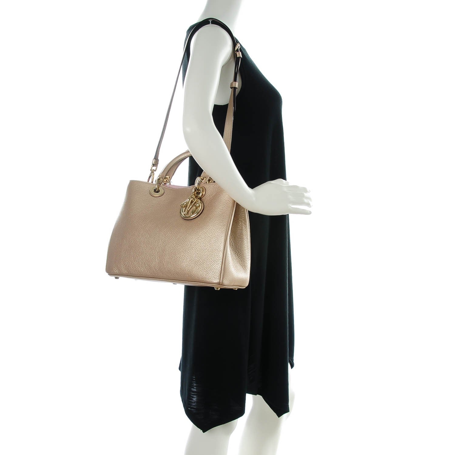 Christian Dior Metallic Bullcalf Medium Diorissimo Bag Champagne 2 of 9