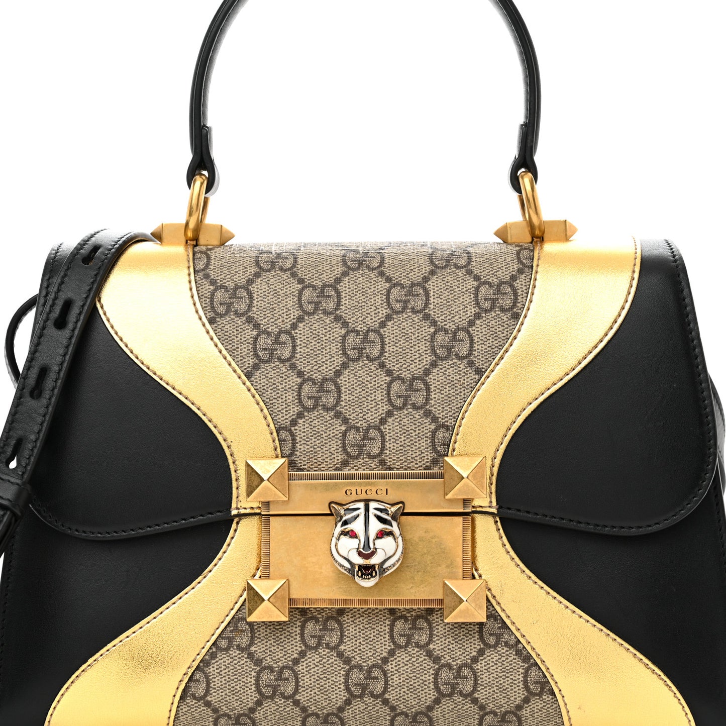 GG Supreme Monogram Small Osiride Top Handle Bag Black Gold