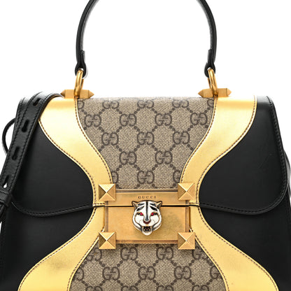 Gucci GG Supreme Monogram Small Osiride Top Handle Bag Black Gold 8 of 15