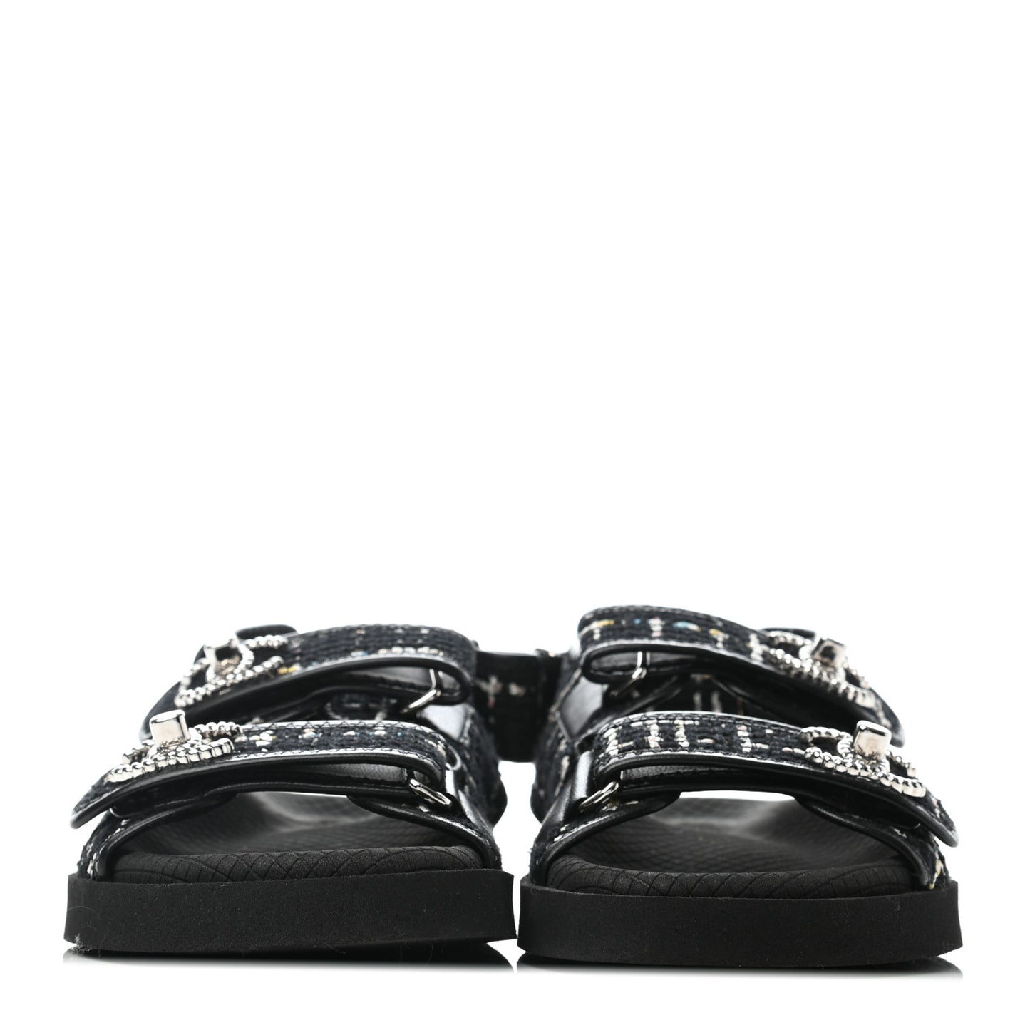 Tweed Lambskin Sandals 36 Black Multicolor