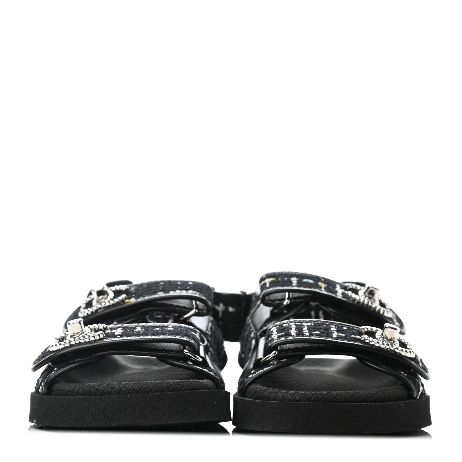 Chanel Tweed Lambskin Sandals 36 Black Multicolor 2 of 6