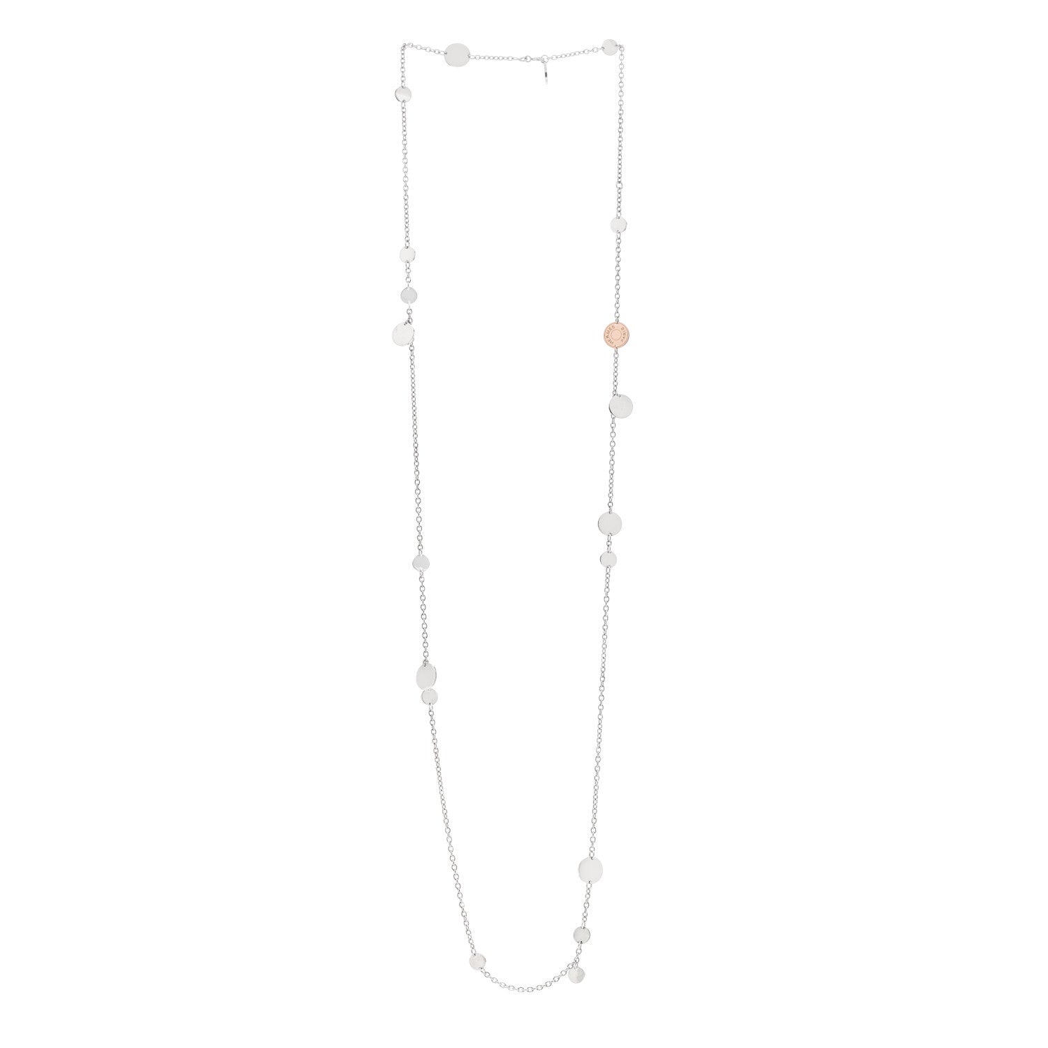 Hermes Sterling Silver 18K Rose Gold Confettis Long Necklace 120 3 of 4