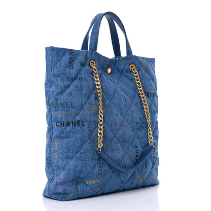 Chanel Denim Quilted Denim Mood Maxi Shopping Bag Blue Multicolor 3 of 9