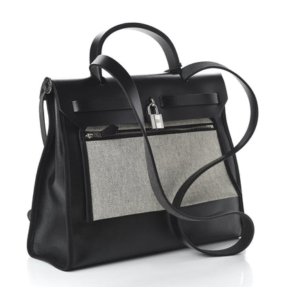Hermes Toile H Berline Vache Hunter Herbag Zip PM 31 Black Ecru 3 of 9
