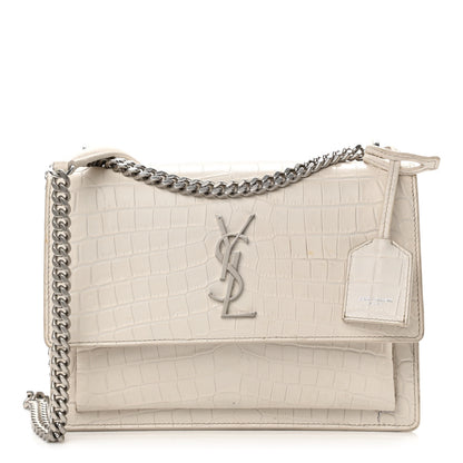 Saint Laurent Calfskin Crocodile Embossed Medium Monogram Sunset Icy White 1 of 13