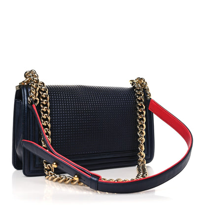 Chanel Lambskin Embossed Medium Boy Cube Flap Navy 3 of 13