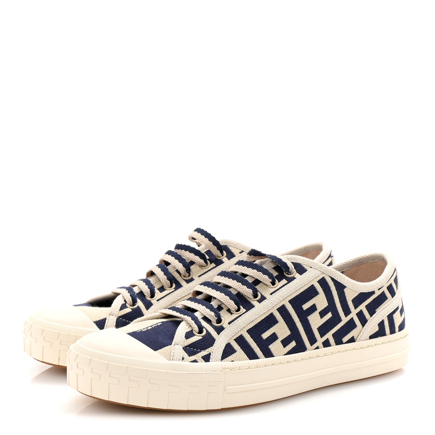 Fendi Woven Fabric FF Womens Domino Low Top Sneakers 38.5 Bei Midnight 4 of 10