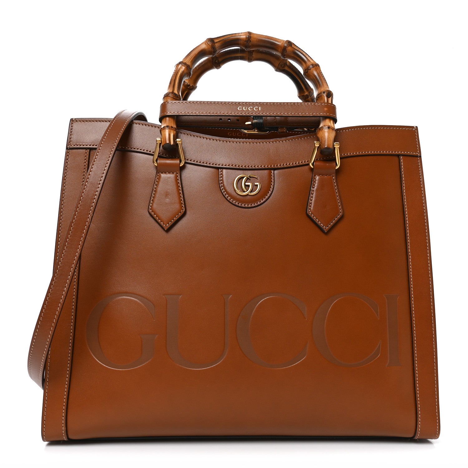 Gucci Charisma Calfskin Gucci Embossed Medium Diana Tote Bag Peanut Brown 1 of 10