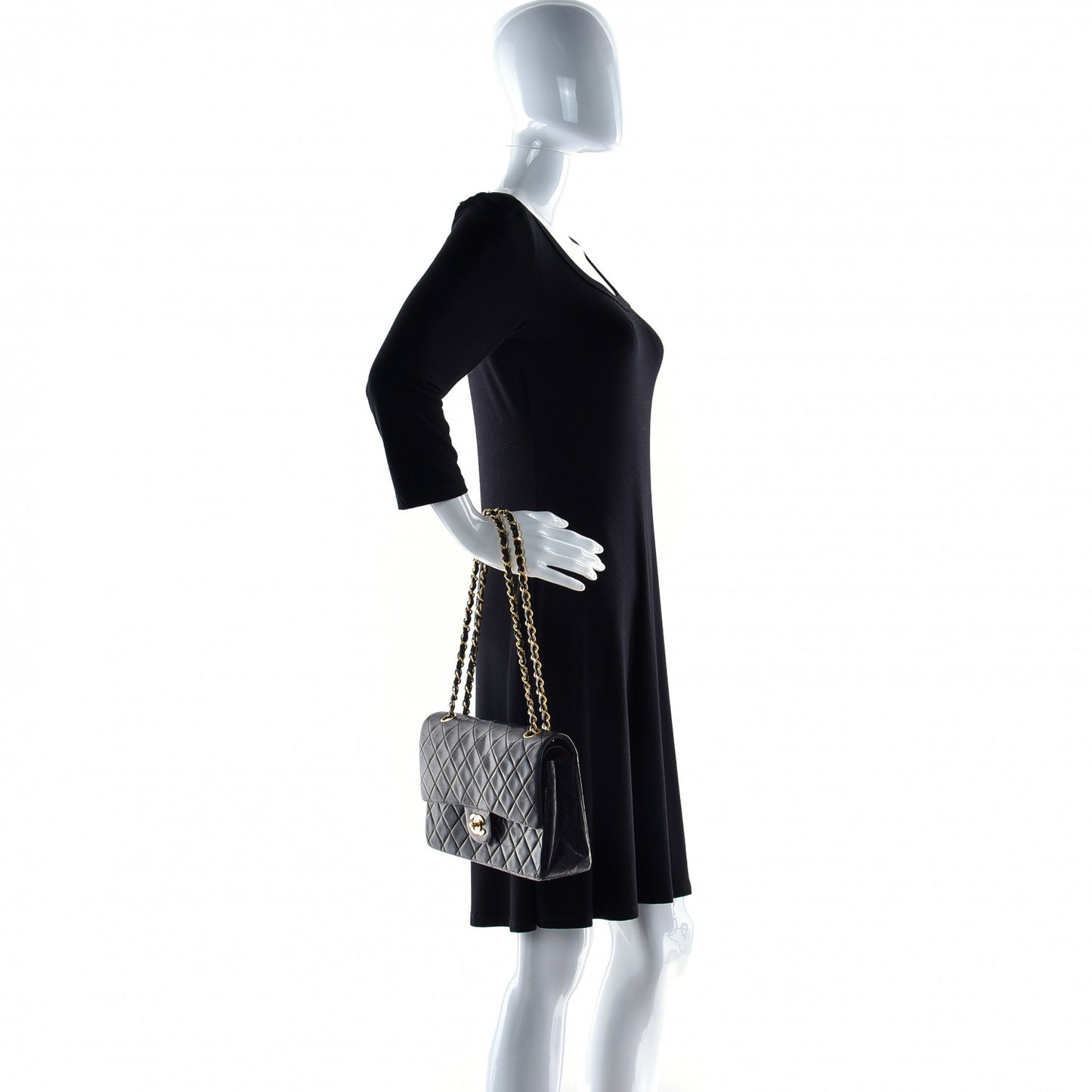 Lambskin Quilted Medium Double Flap Black