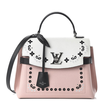 Louis Vuitton Soft Calfskin Embroidered Lockme Ever BB Rose Pink Snow White Black 1 of 9