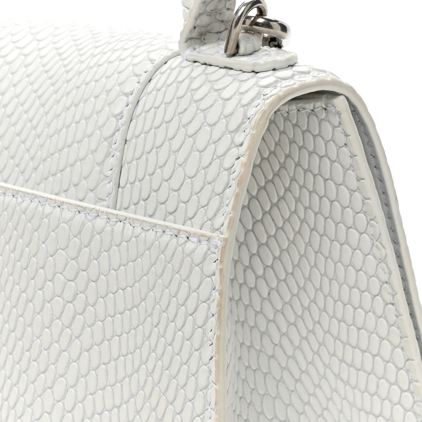 Matte Calfskin Snake Embossed Tonal B Small Hourglass Top Handle Bag Optic White