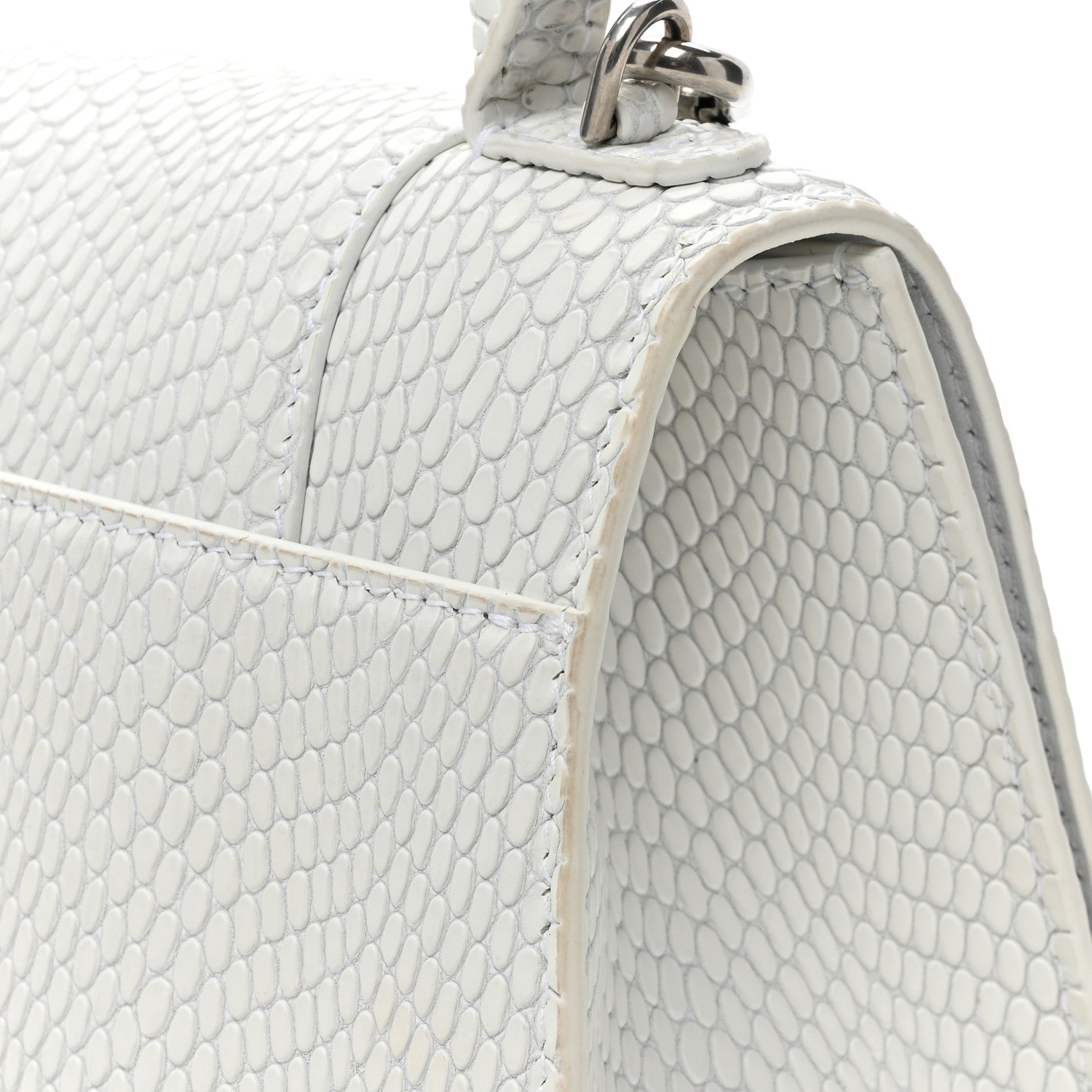 Balenciaga Matte Calfskin Snake Embossed Tonal B Small Hourglass Top Handle Bag Optic White 16 of 16