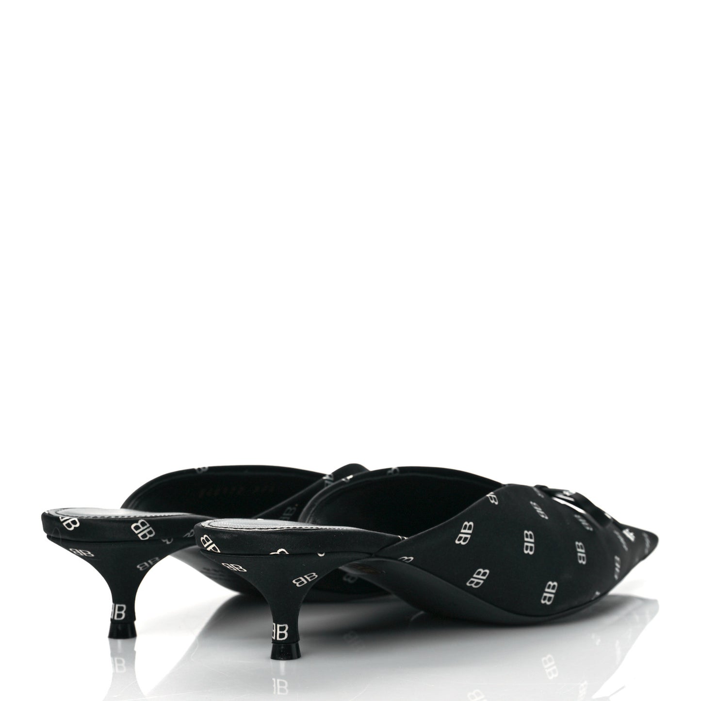 Crepe Satin BB Printed Knife Pointed Toe 40mm Mules 38.5 Black White