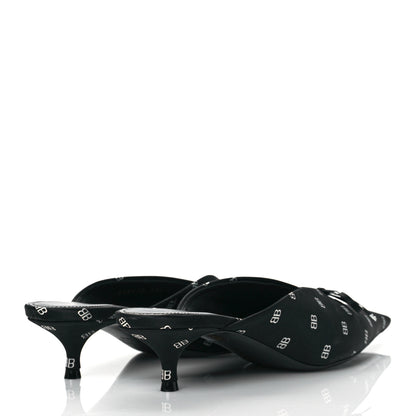 Balenciaga Crepe Satin BB Printed Knife Pointed Toe 40mm Mules 38.5 Black White 4 of 9