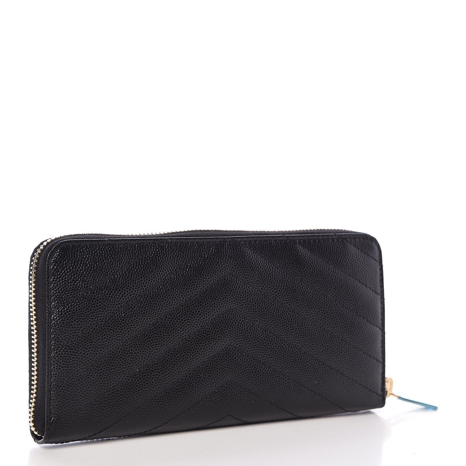 Saint Laurent Grain De Poudre Matelasse Chevron Monogram Zip Around Wallet Black 3 of 7