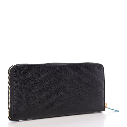 Saint Laurent Grain De Poudre Matelasse Chevron Monogram Zip Around Wallet Black 3 of 7