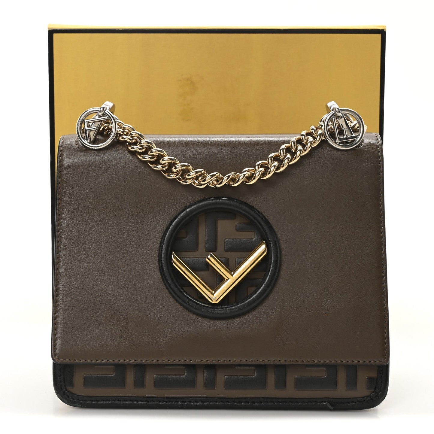 Vitello Century F is Fendi Bi-Color FF 1974 Embossed Small Kan I Shoulder Bag Maya Black