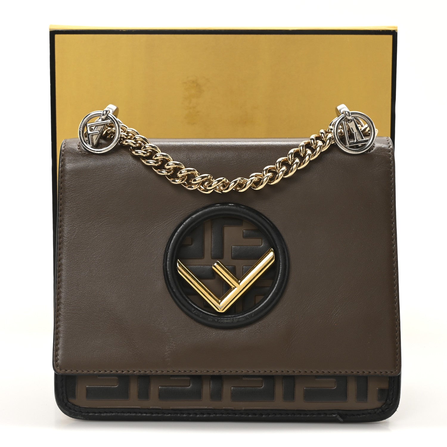Fendi Vitello Century F is Fendi Bi-Color FF 1974 Embossed Small Kan I Shoulder Bag Maya Black 11 of 11