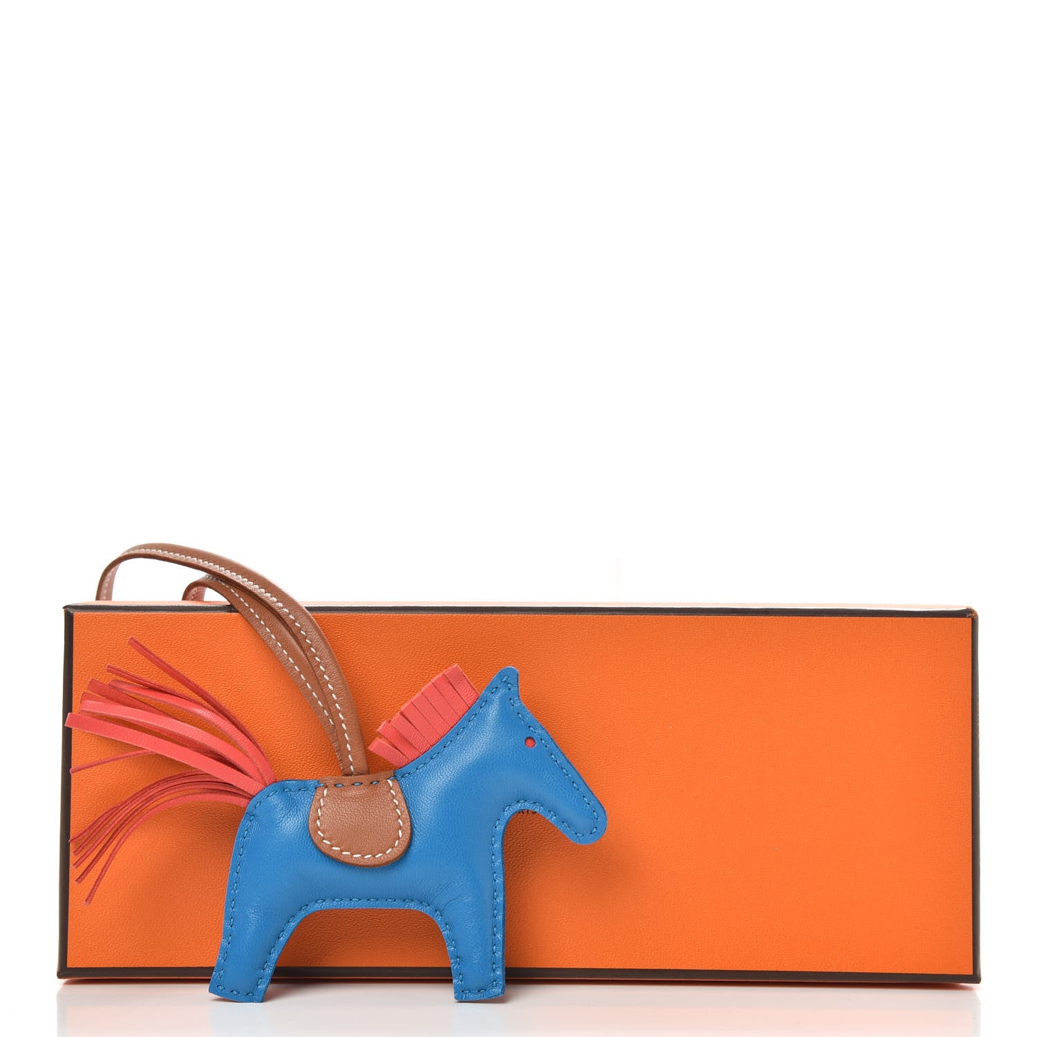 Hermes Milo Lambskin Grigri Rodeo Horse Bag Charm PM Blue Zanzibar Rose Texas Gold 4 of 4