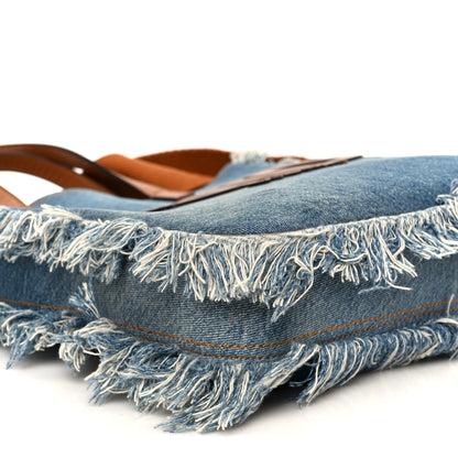 Fendi Denim Lavato Vitello King Logo Embroidered Frayed Tote Denim Chiaro Cuoio 9 of 10
