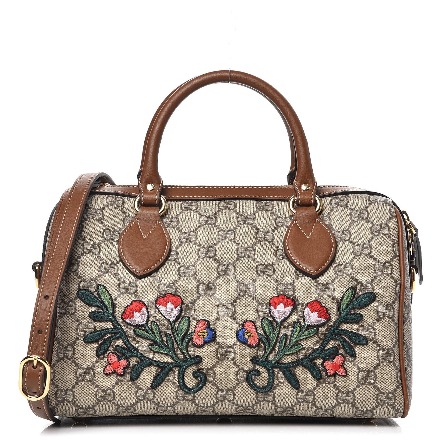 GG Supreme Monogram Floral Embroidered Small Boston Brown
