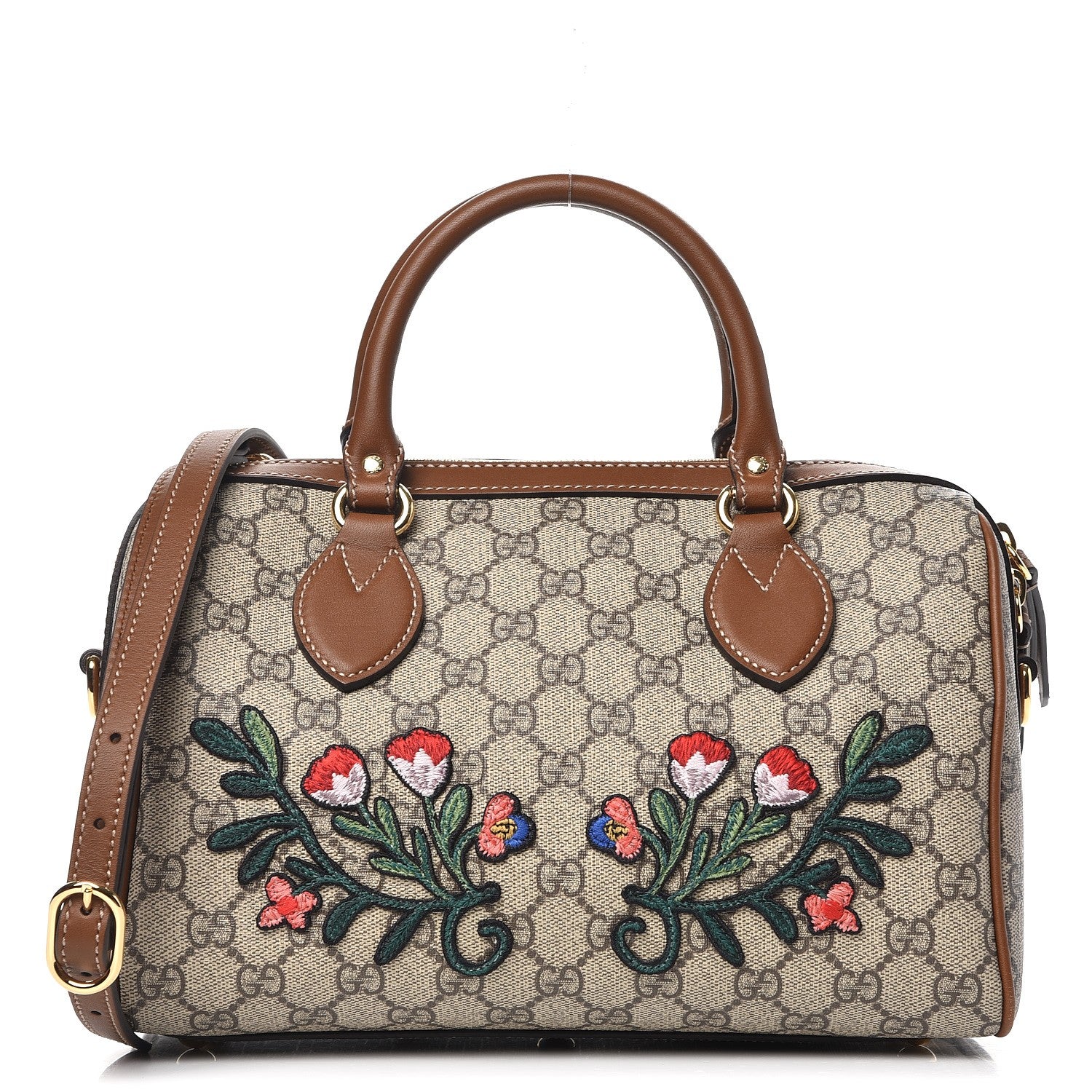 Gucci GG Supreme Monogram Floral Embroidered Small Boston Brown 1 of 12