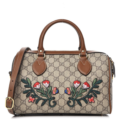 Gucci GG Supreme Monogram Floral Embroidered Small Boston Brown 1 of 12