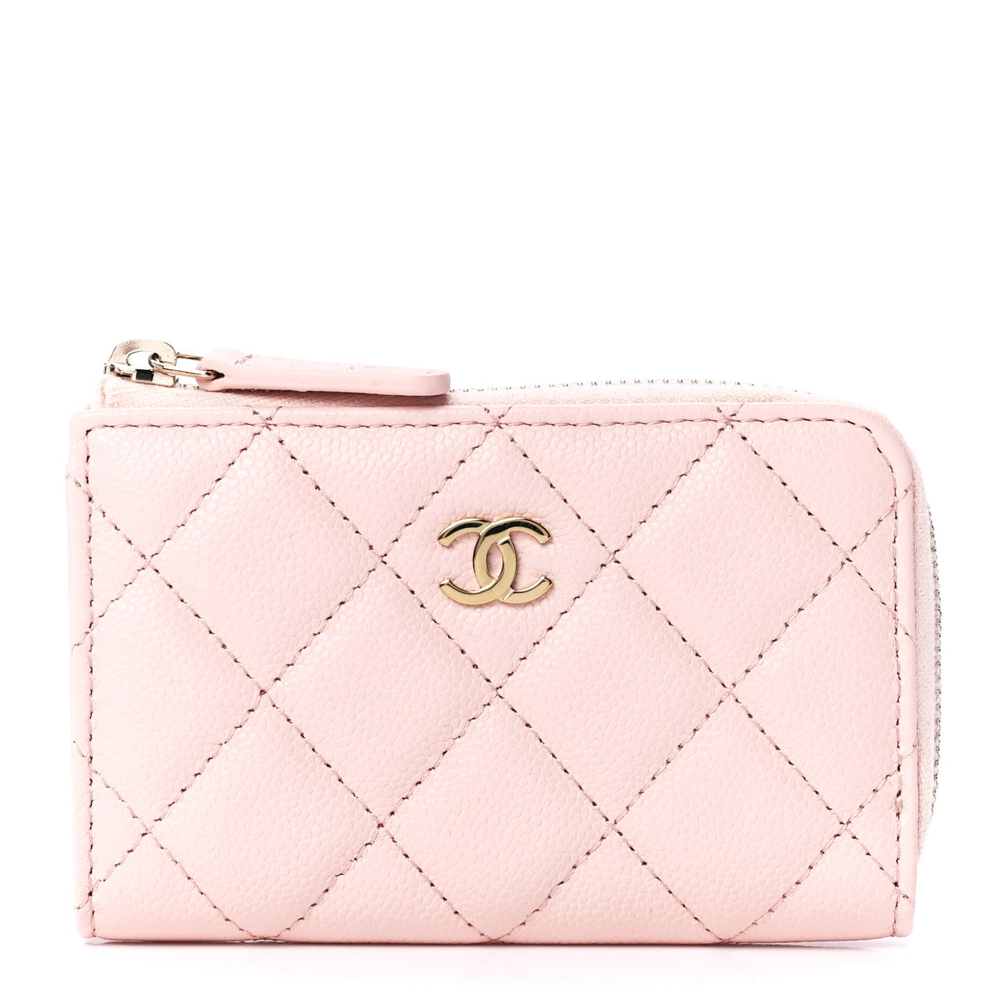 Caviar Quilted Zipped Key Holder Case Light Pink