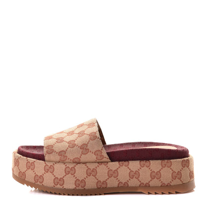 Gucci Canvas GG Monogram Angelina Platform Slide Sandals 37.5 Beige Ruggine 1 of 8