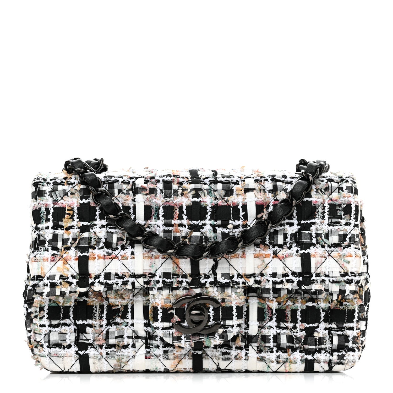 Chanel Tweed Quilted Mini Rectangular Flap White Black Multicolor 1 of 10