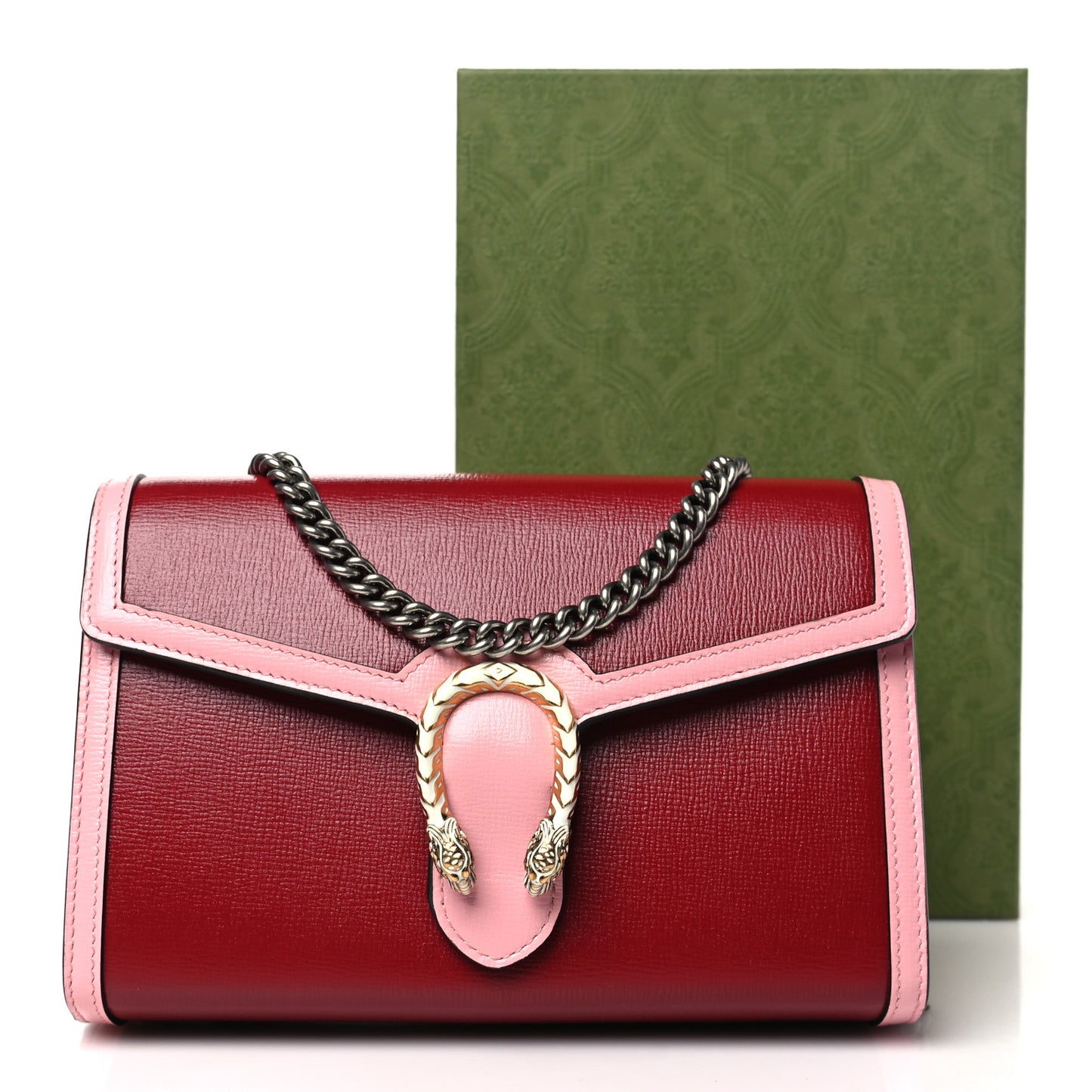 Azalea Calfskin Enamel Mini Dionysus Chain Wallet New Cherry Red Wild Rose Off White