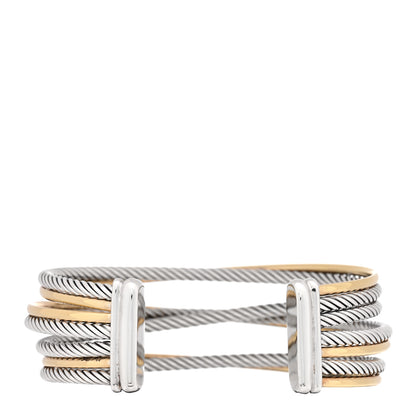 David Yurman Sterling Silver 18K Yellow Gold 21mm Four Row Crossover Cuff Bracelet 2 of 3